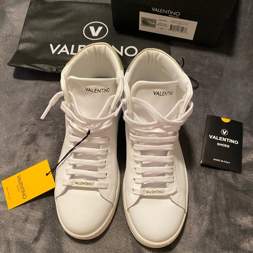 Valentino Eagle BK White and Gold Sneakers